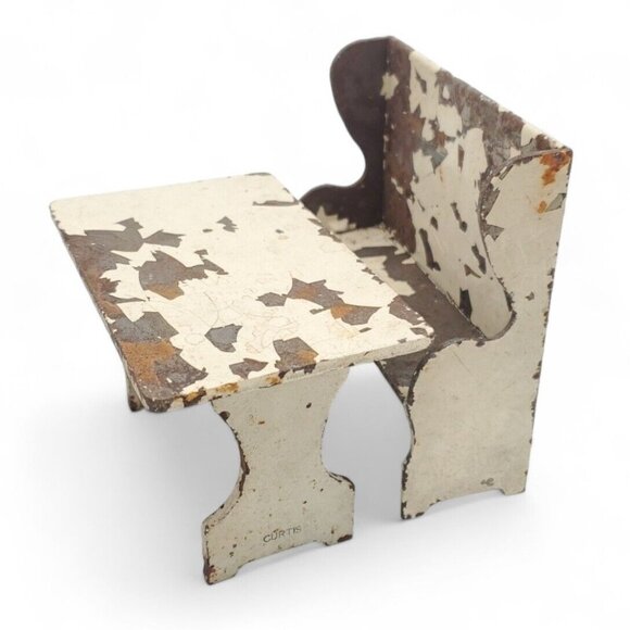 Vintage Aracade Cast‎ Iron Doll House Miniature Table & Bench Chair - Picture 2 of 8